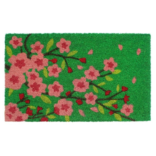 RugSmith Green &#x26; Pink Floral Tree Machine Tufted Coir Doormat